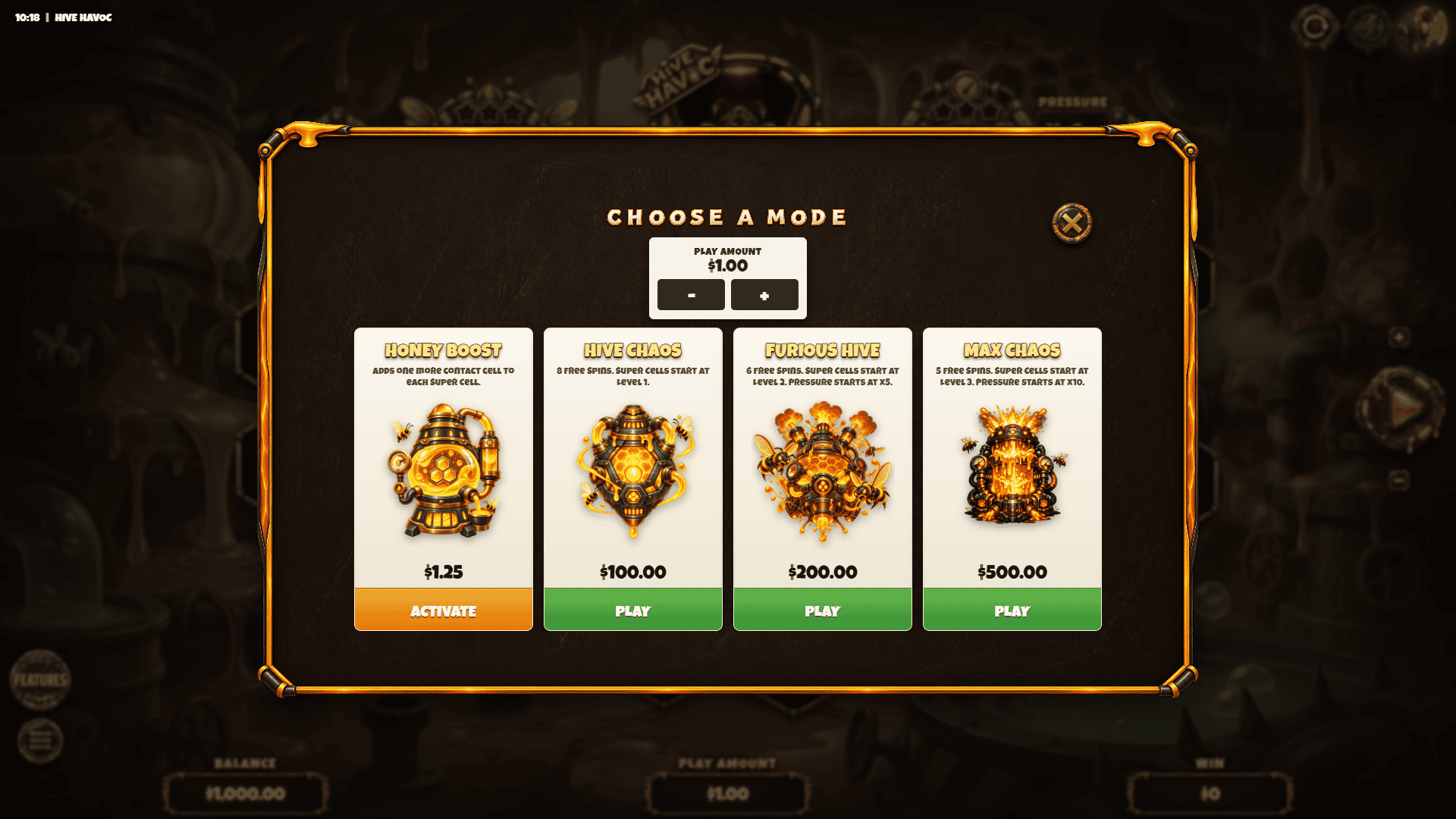 Hive Havoc bonus buy menu
