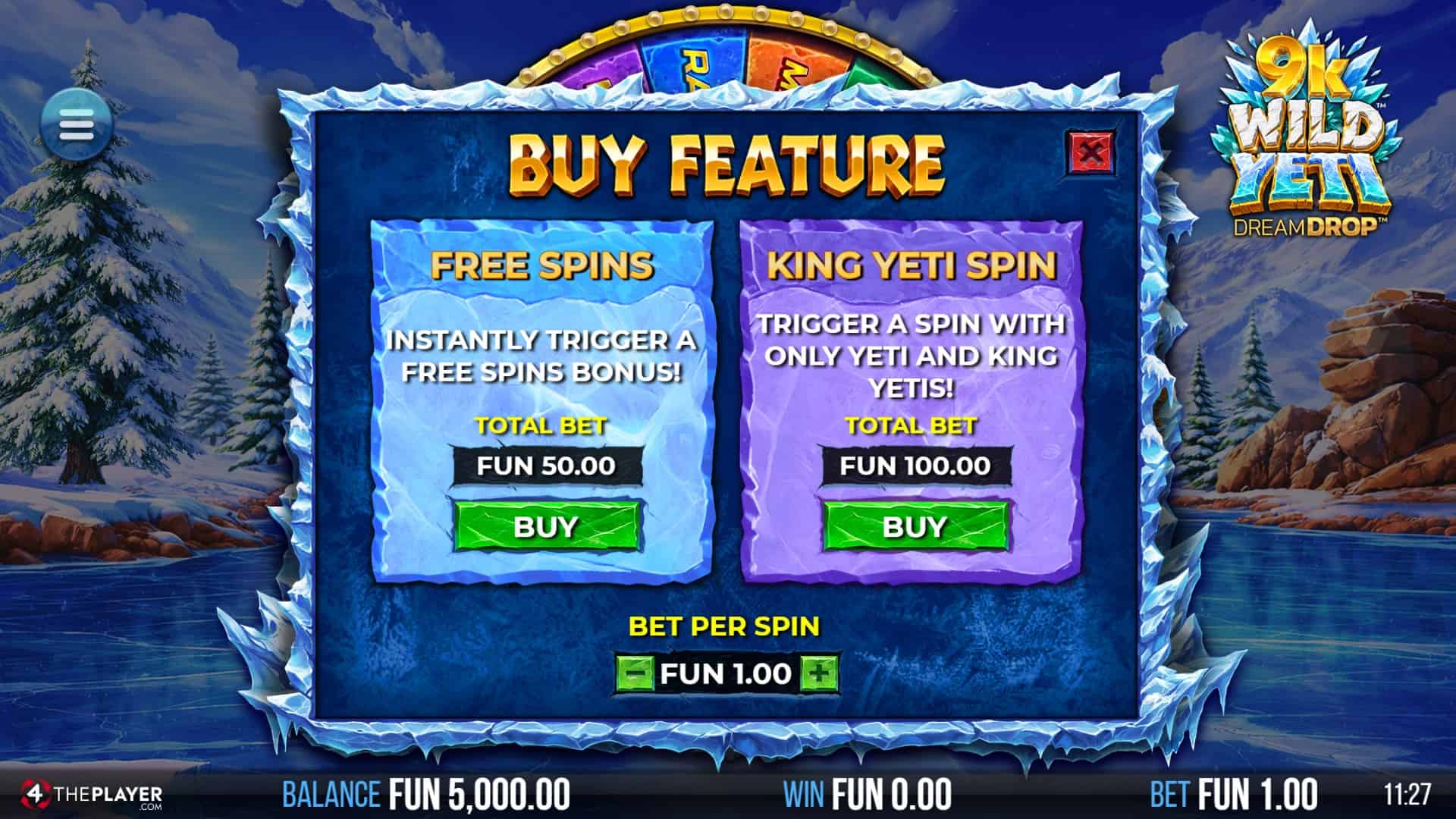 9K Wild Yeti Dream Drop bonus buy menu