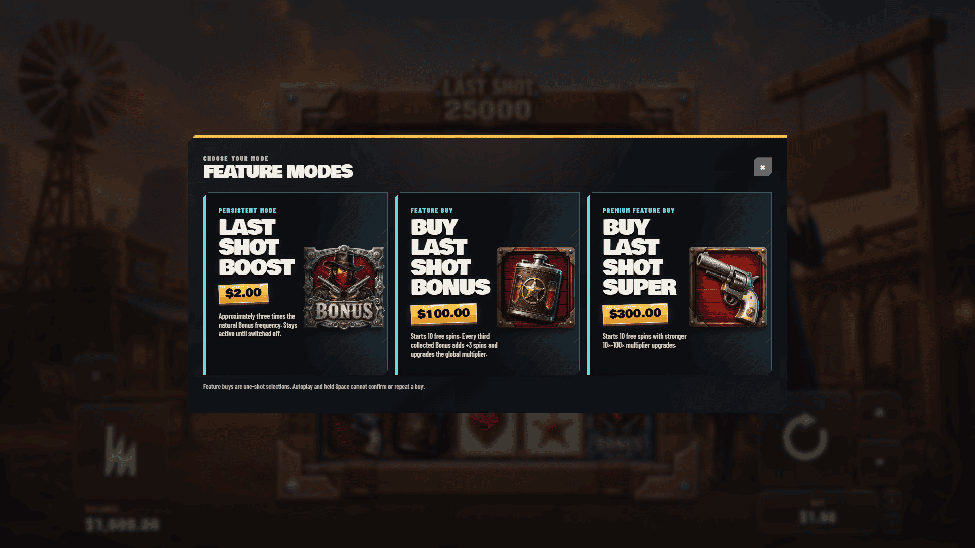 Last Shot 25000 bonus buy menu