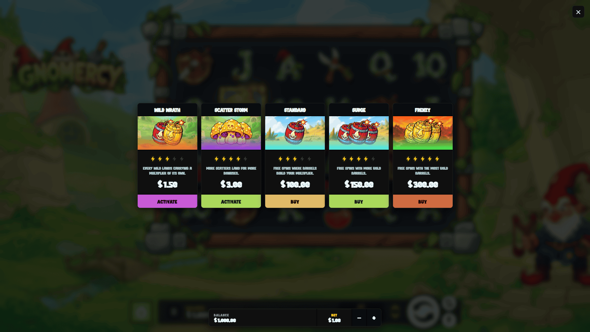 Gnomercy bonus buy menu