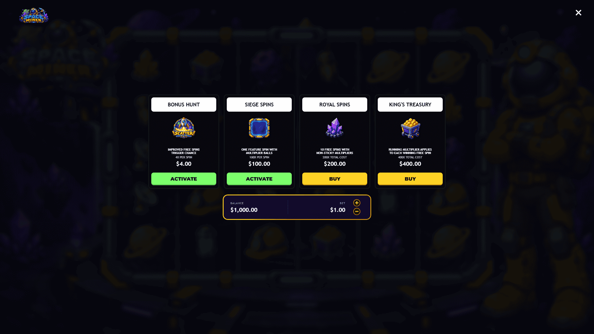 Space Miner bonus buy menu
