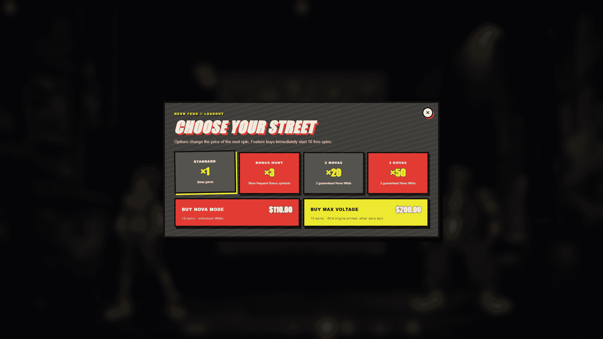 Neon Feud bonus buy menu