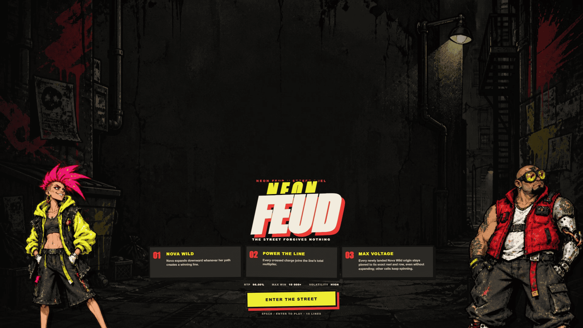 Neon Feud slot intro screen