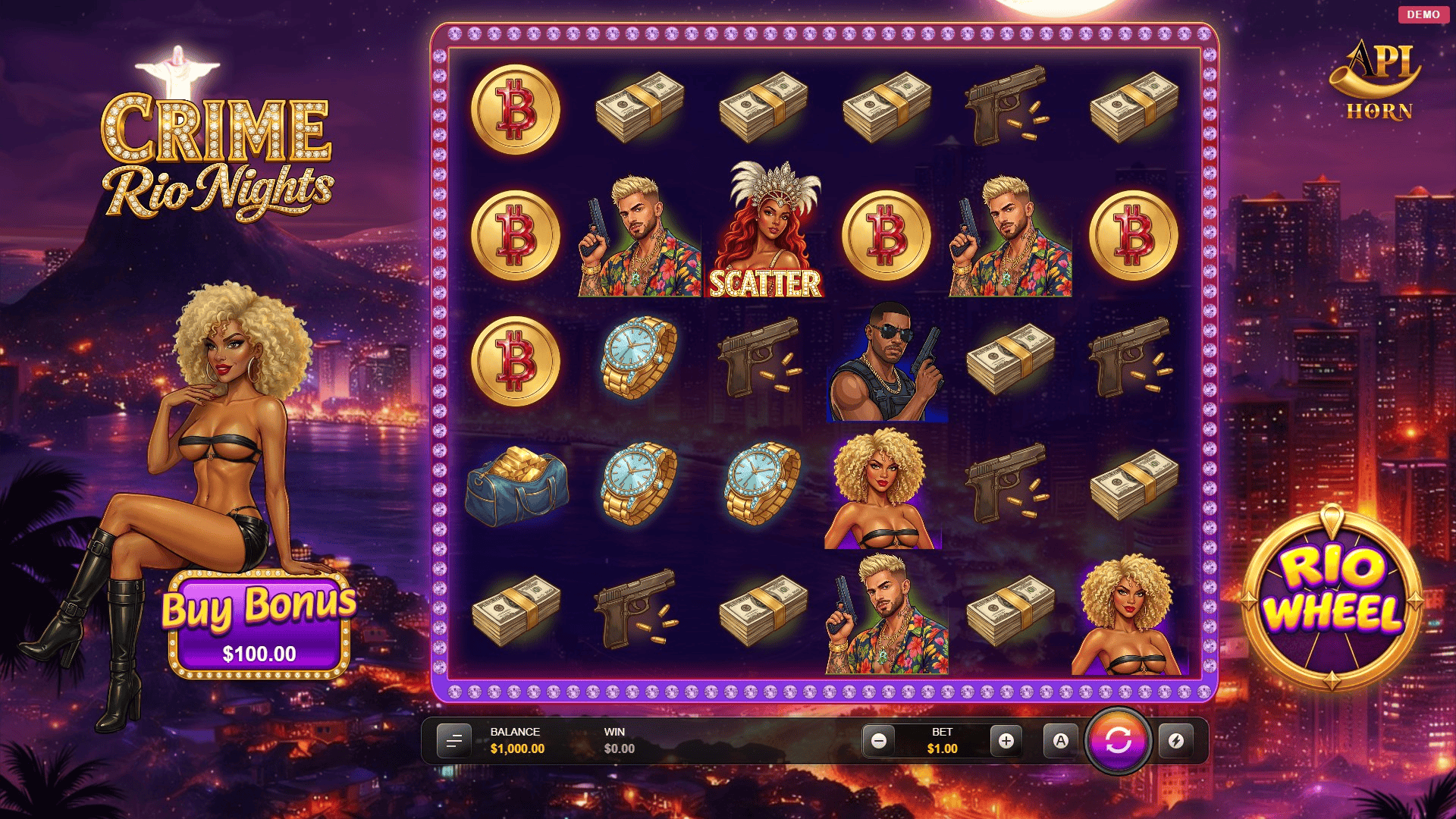 Crime Rio Nights slot gameplay reels