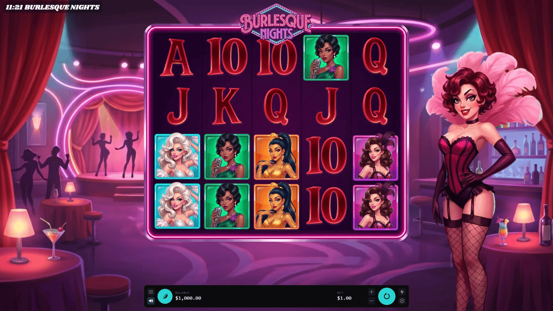 Burlesque Nights slot gameplay reels