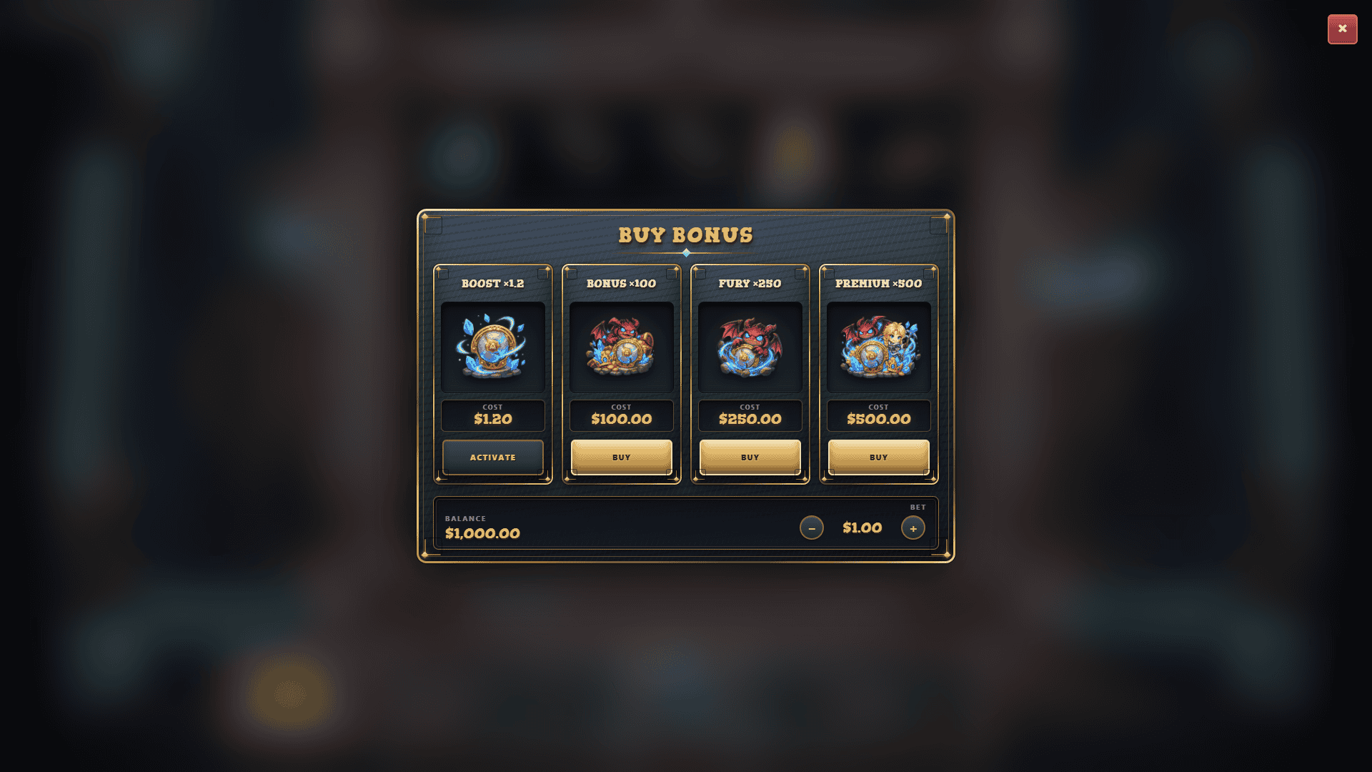 Dungeon of Fortune bonus buy menu