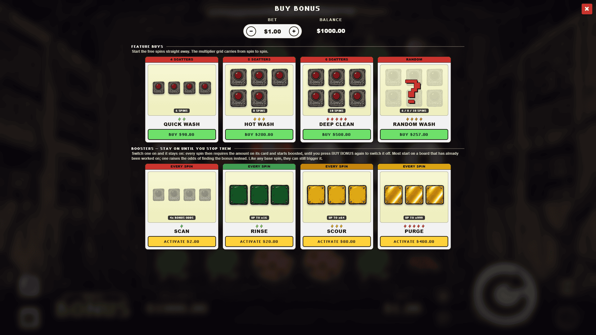 WASH.EXE bonus buy menu