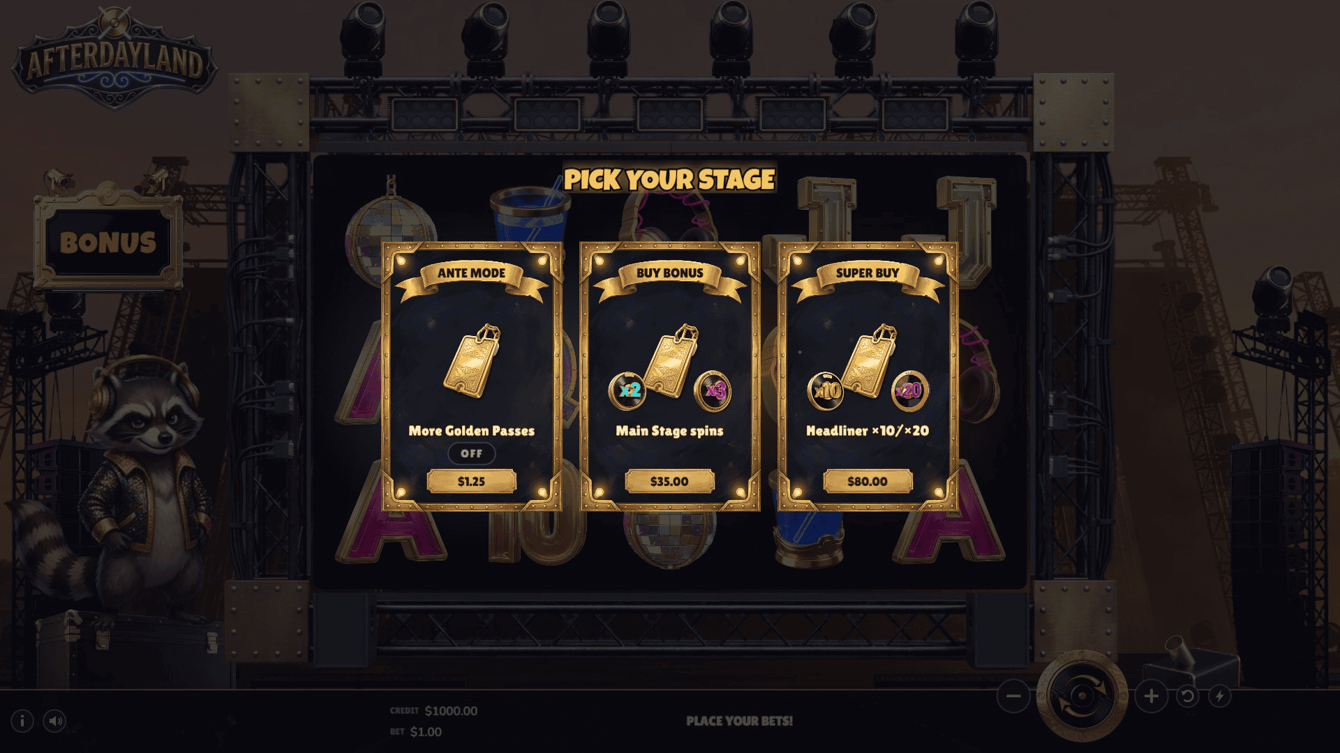 Afterday Land bonus buy menu