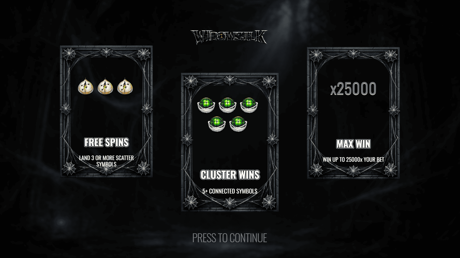 Widowsilk slot intro screen