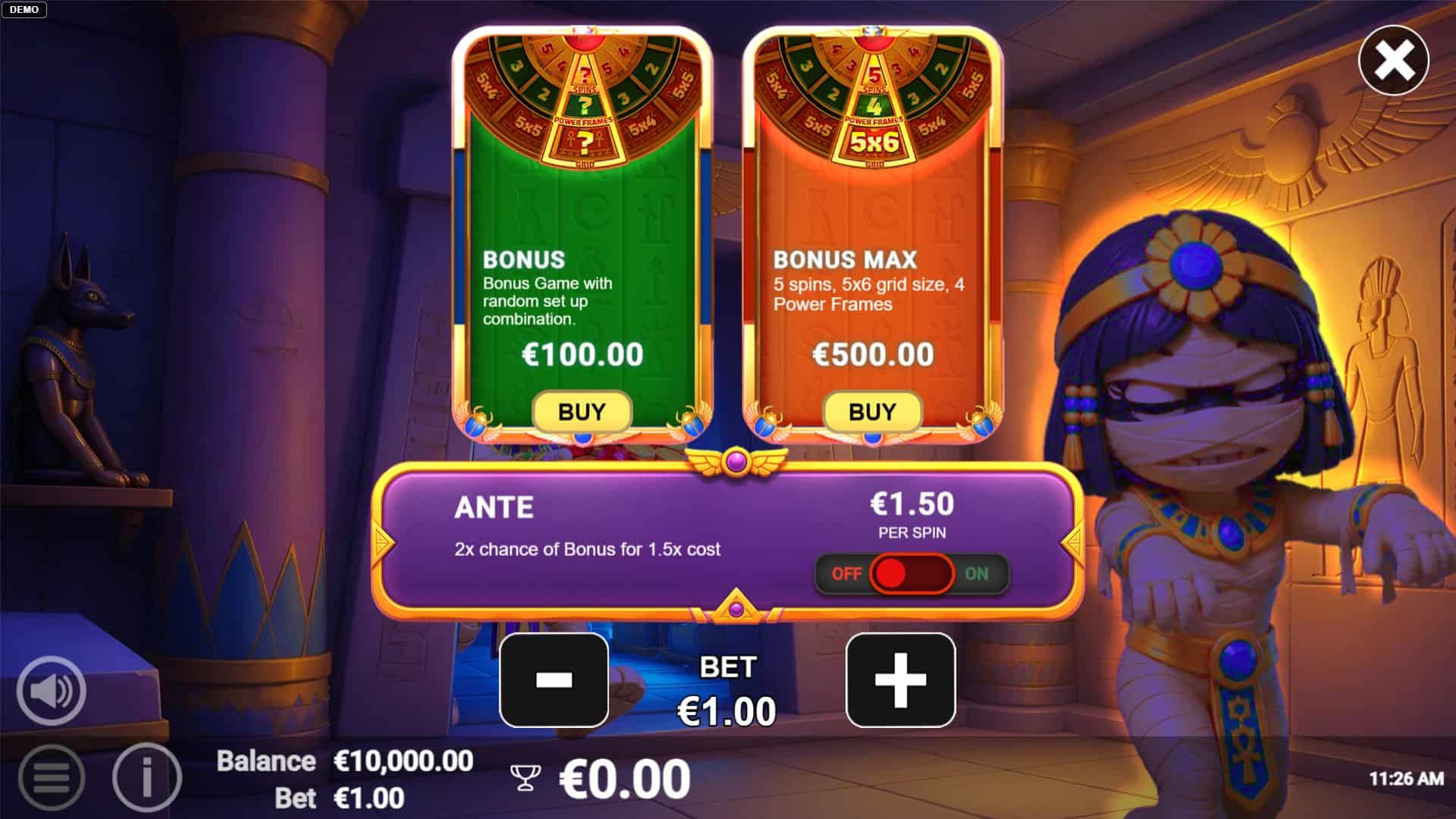 Pots of Power Mummy’s Treasure bonus buy menu