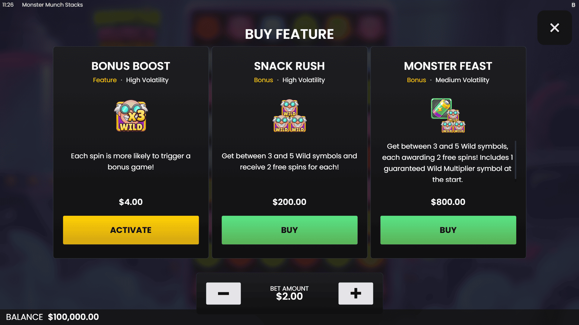 Monster Munch Stacks bonus buy menu