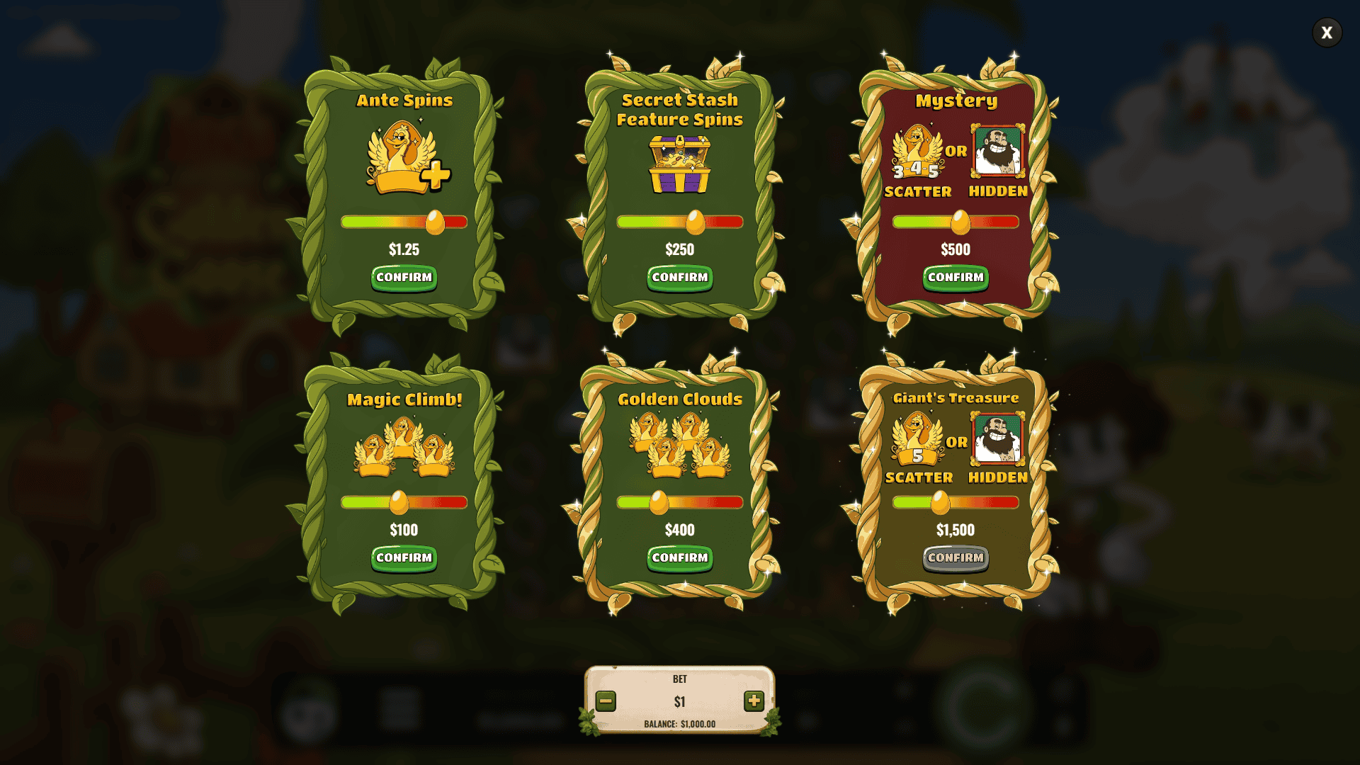 Jack and the Golden Goose bonus buy menu