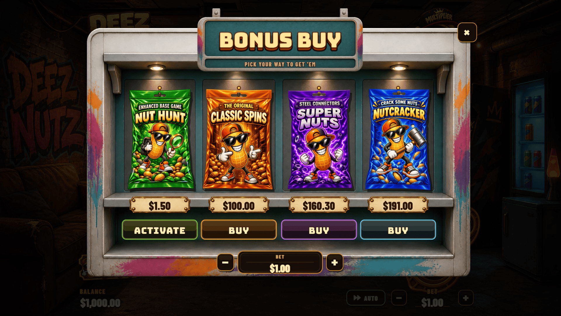 Deez Nuts bonus buy menu