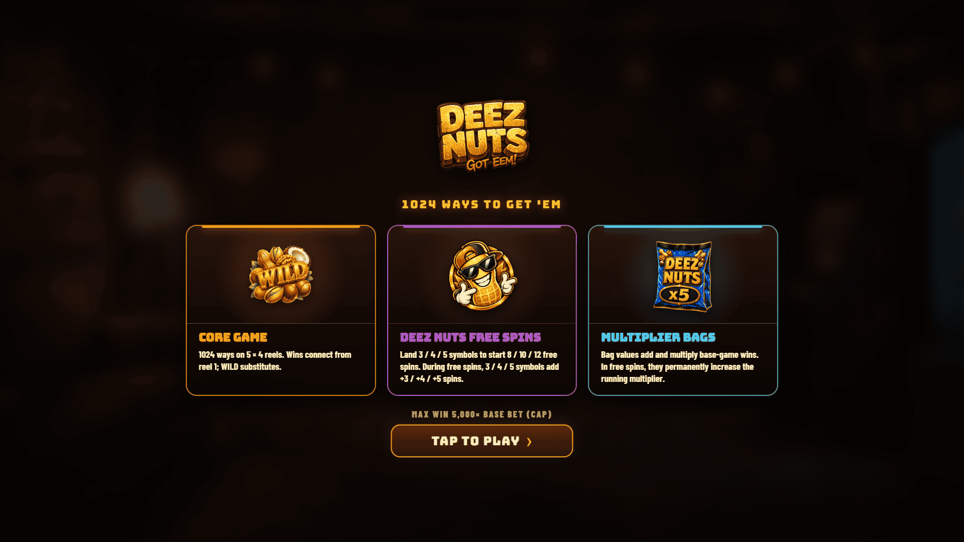 Deez Nuts slot intro screen