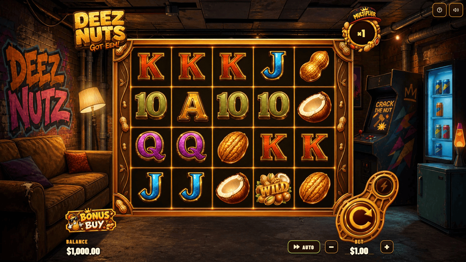 Deez Nuts slot gameplay reels
