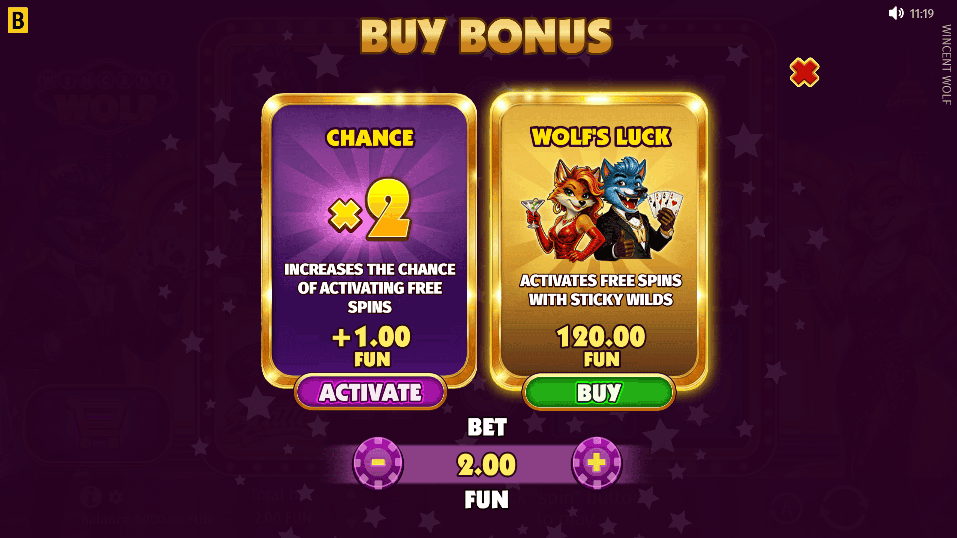 Wincent Wolf bonus buy menu