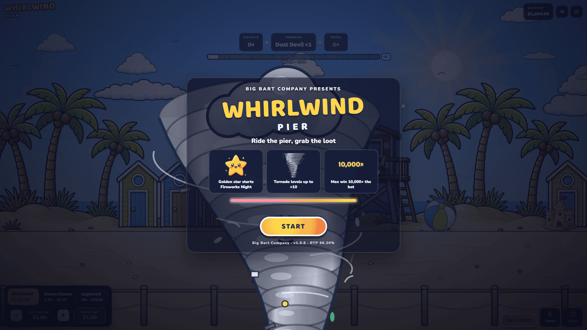 Whirlwind Pier slot intro screen