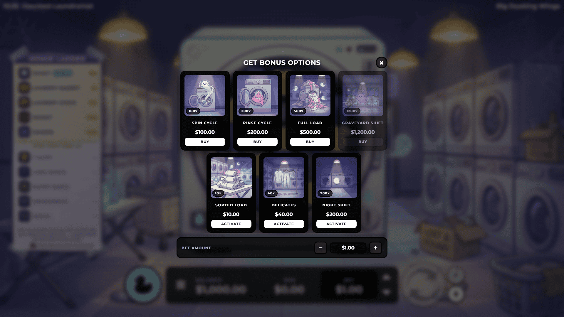 Haunted Laundromat bonus buy menu