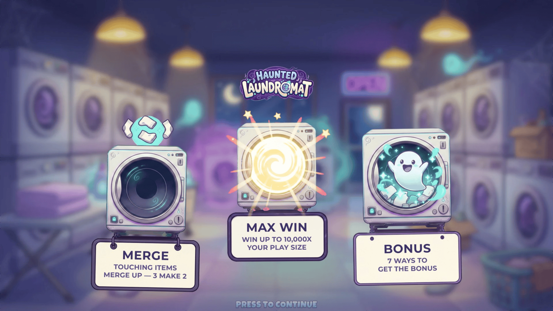 Haunted Laundromat slot intro screen