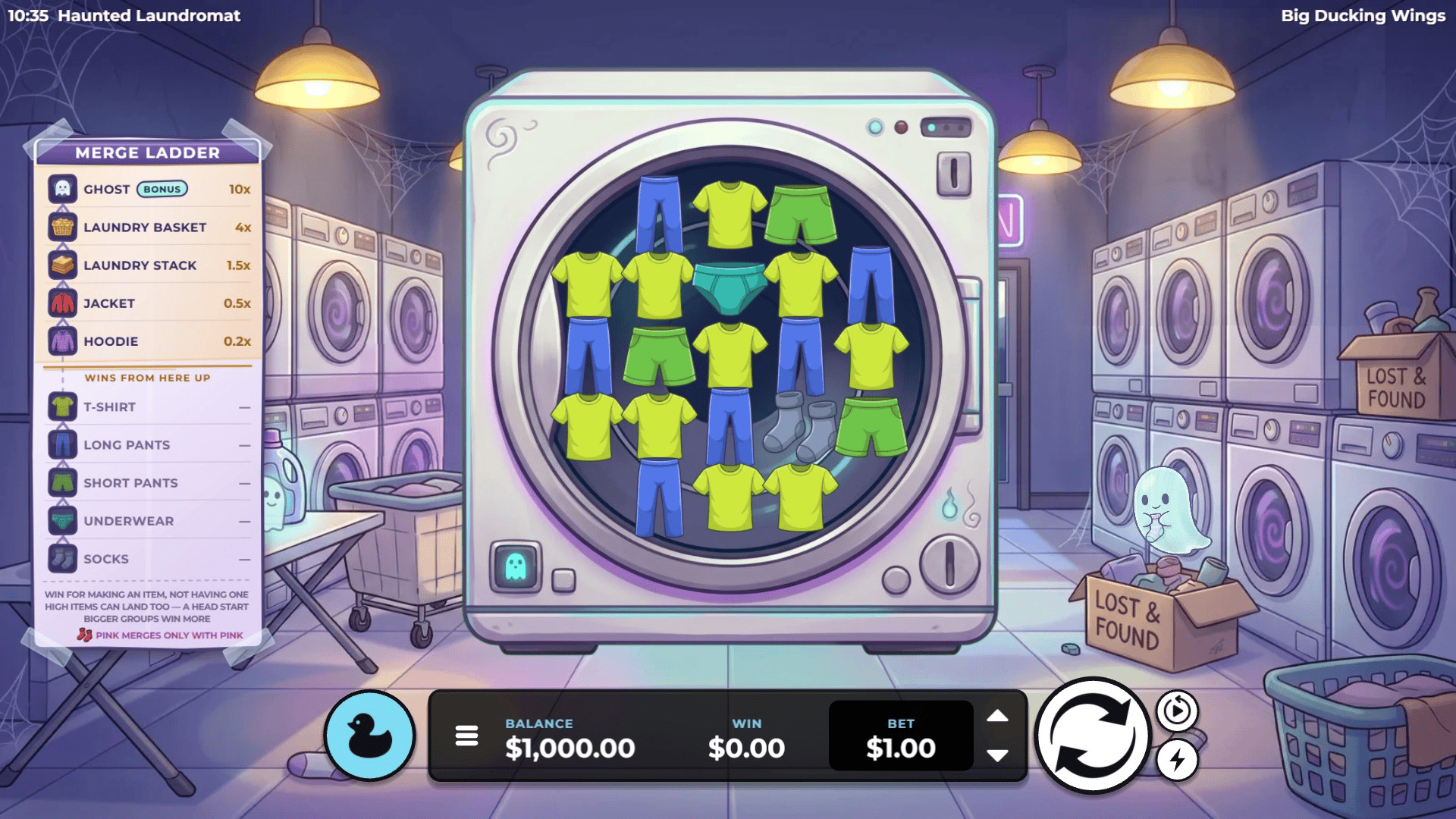 Haunted Laundromat slot gameplay reels