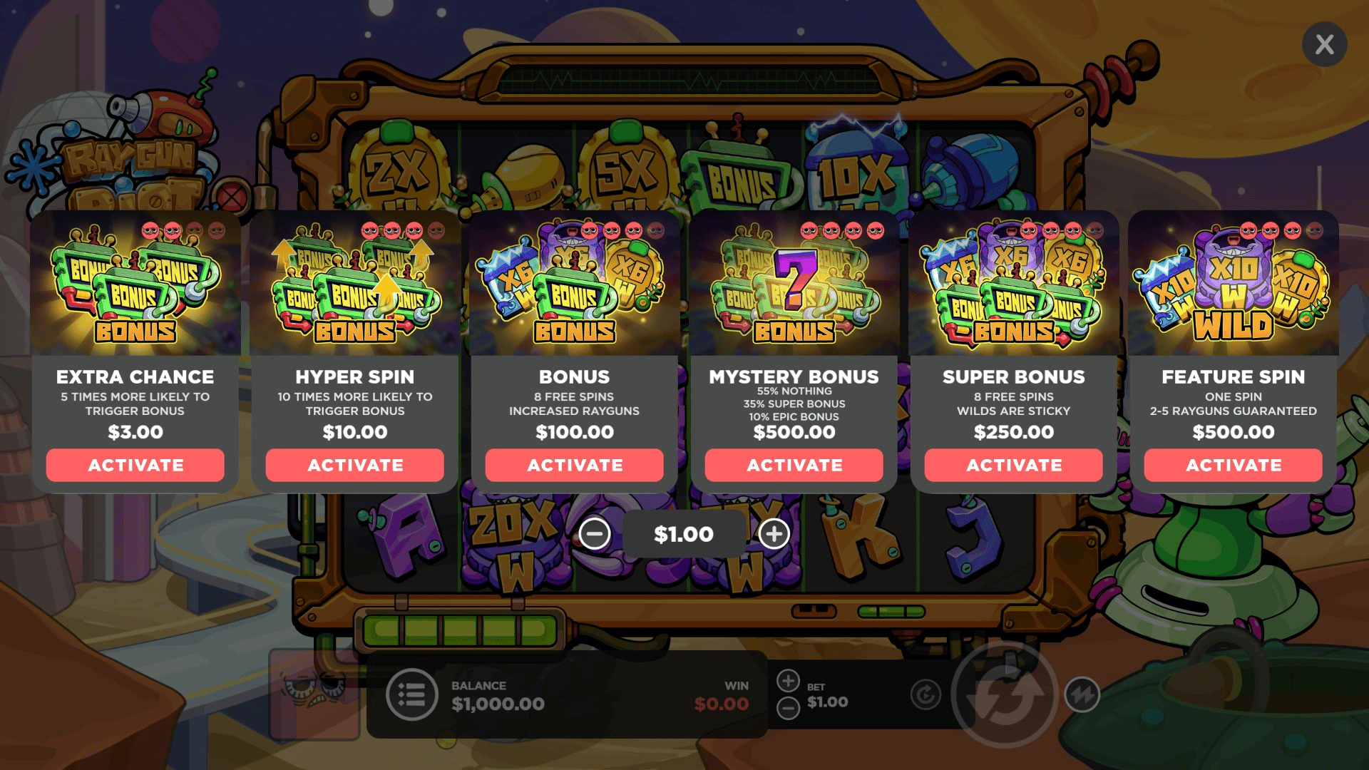 Raygun Riot bonus buy menu