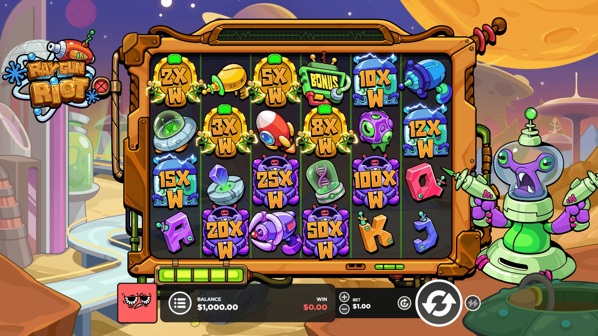 Raygun Riot slot gameplay reels