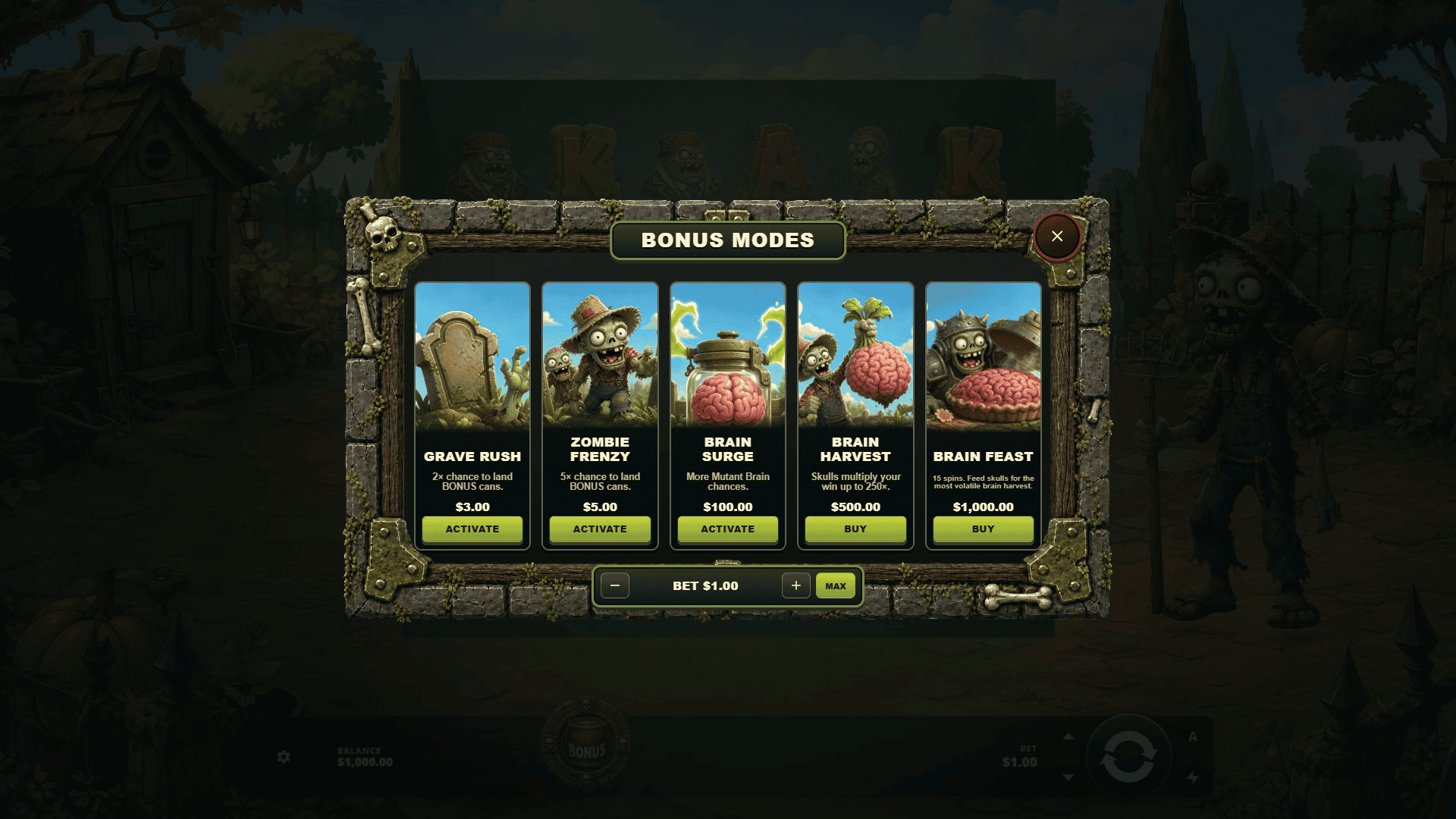 Brain Frenzy bonus buy menu