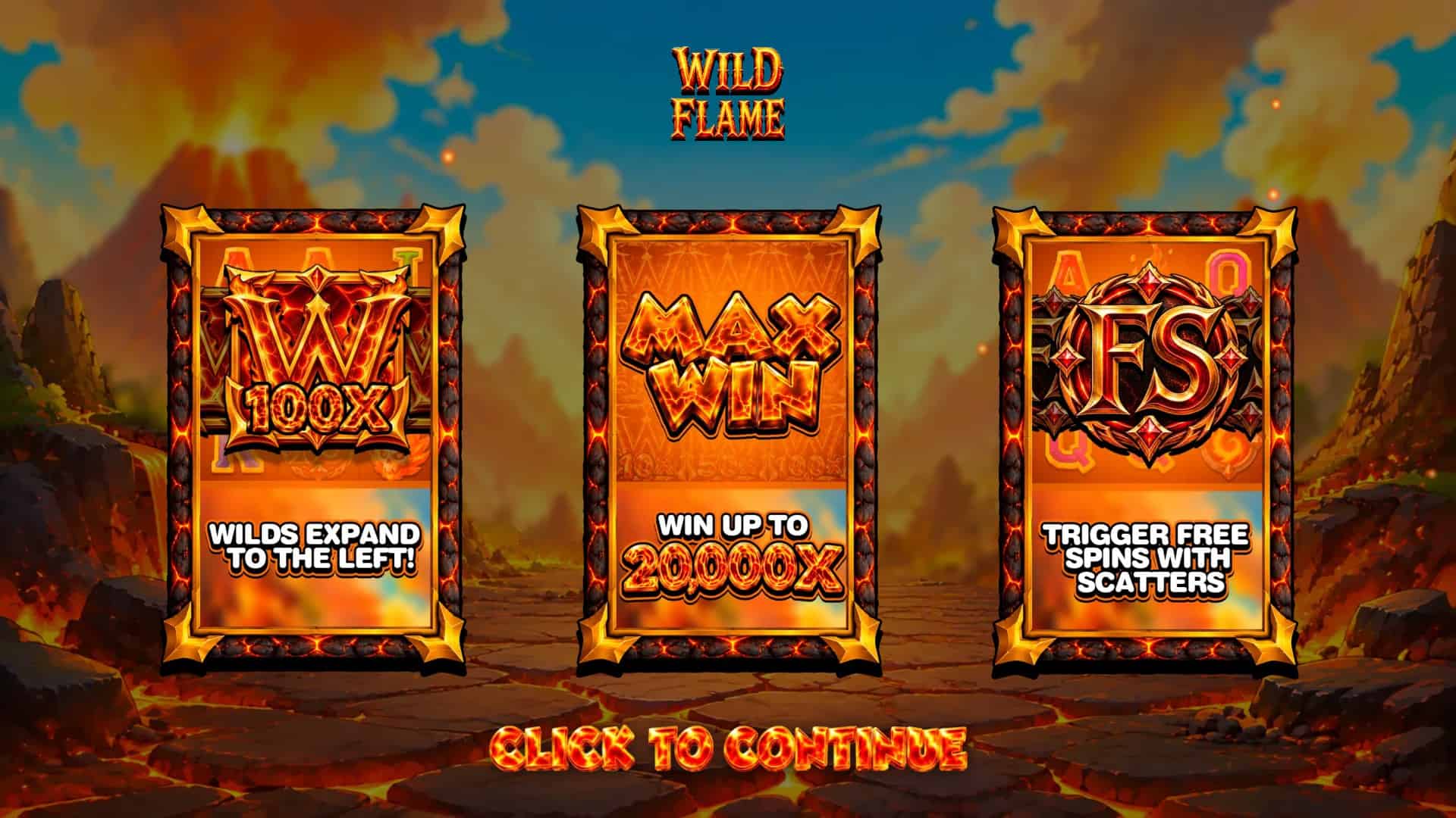 Wild Flame slot intro screen