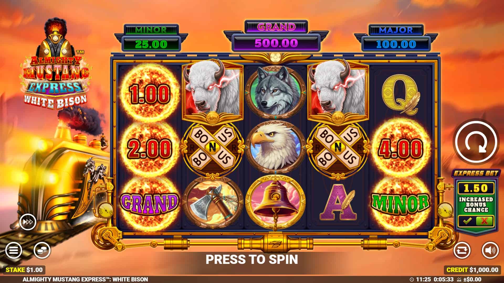 Almighty Mustang Express 2 slot gameplay reels