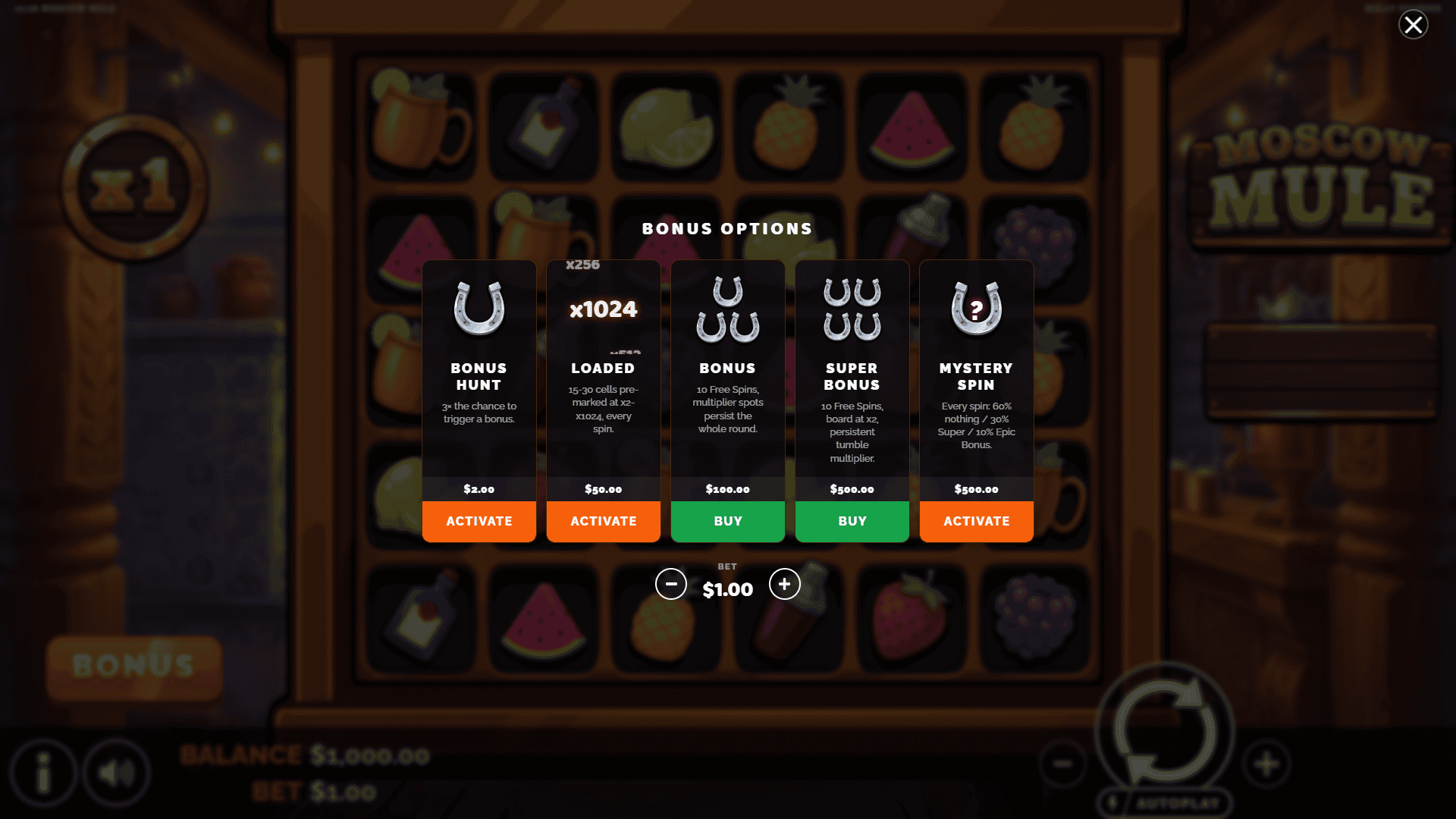 Moscow Mule bonus buy menu