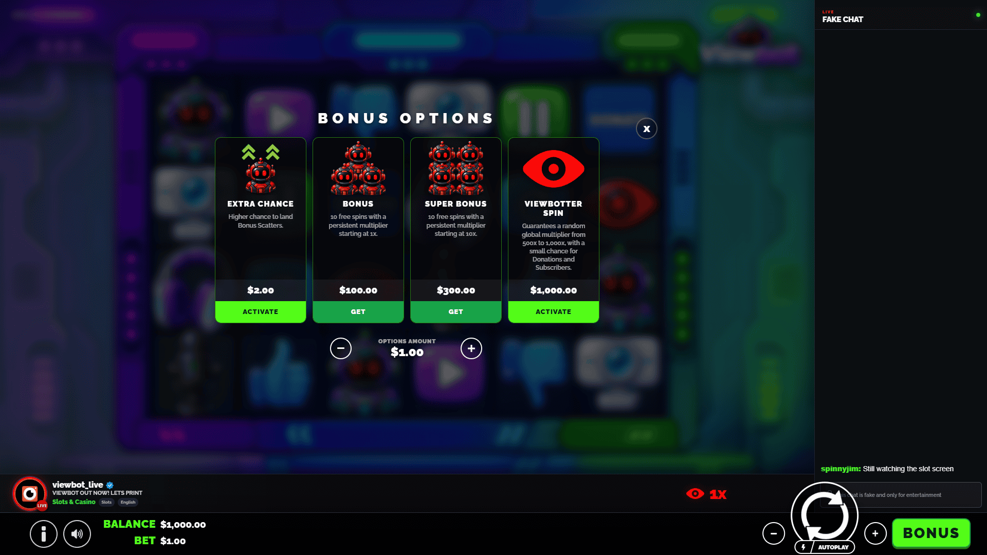 ViewBot bonus buy menu
