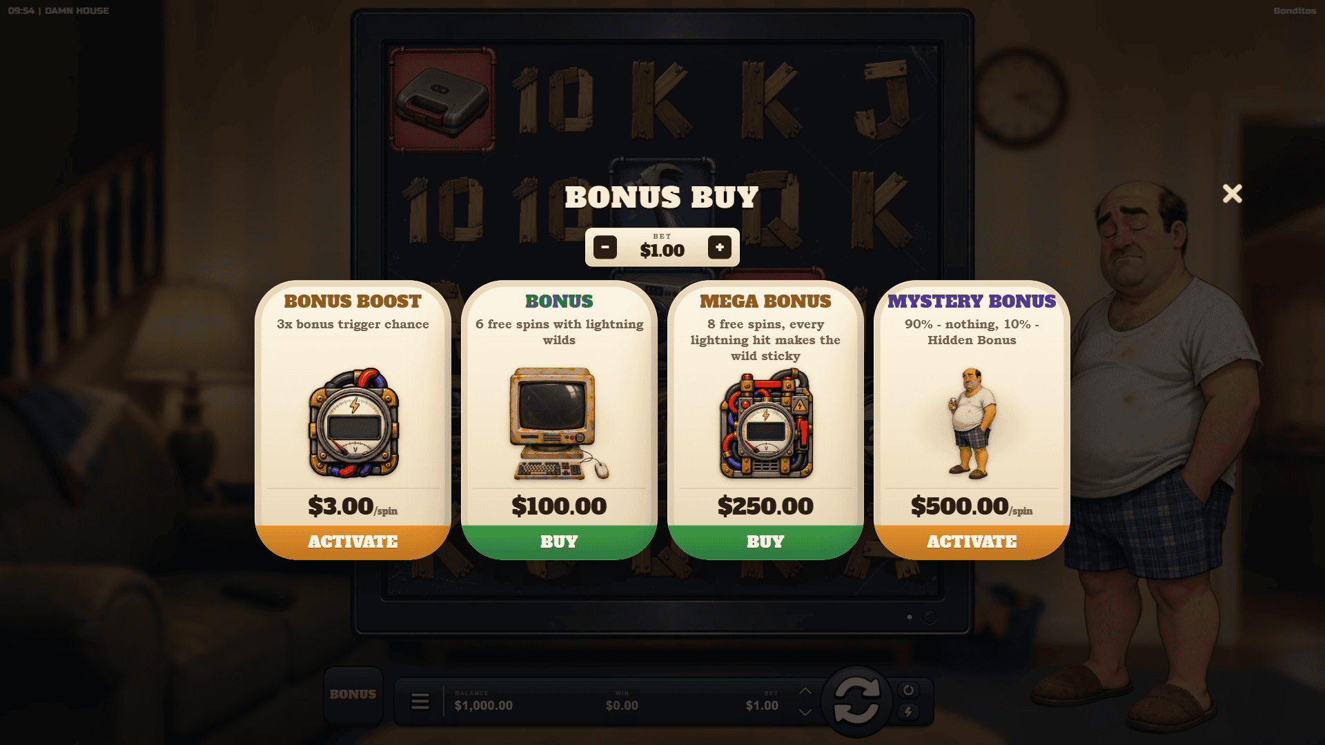 Damn House bonus buy menu