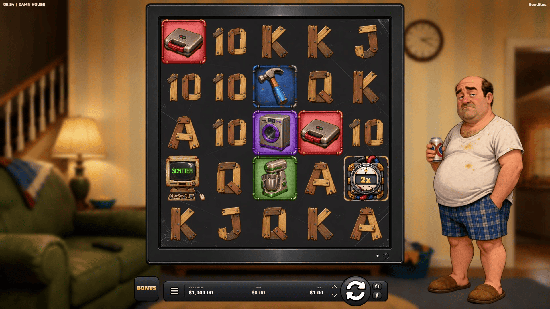 Damn House slot gameplay reels