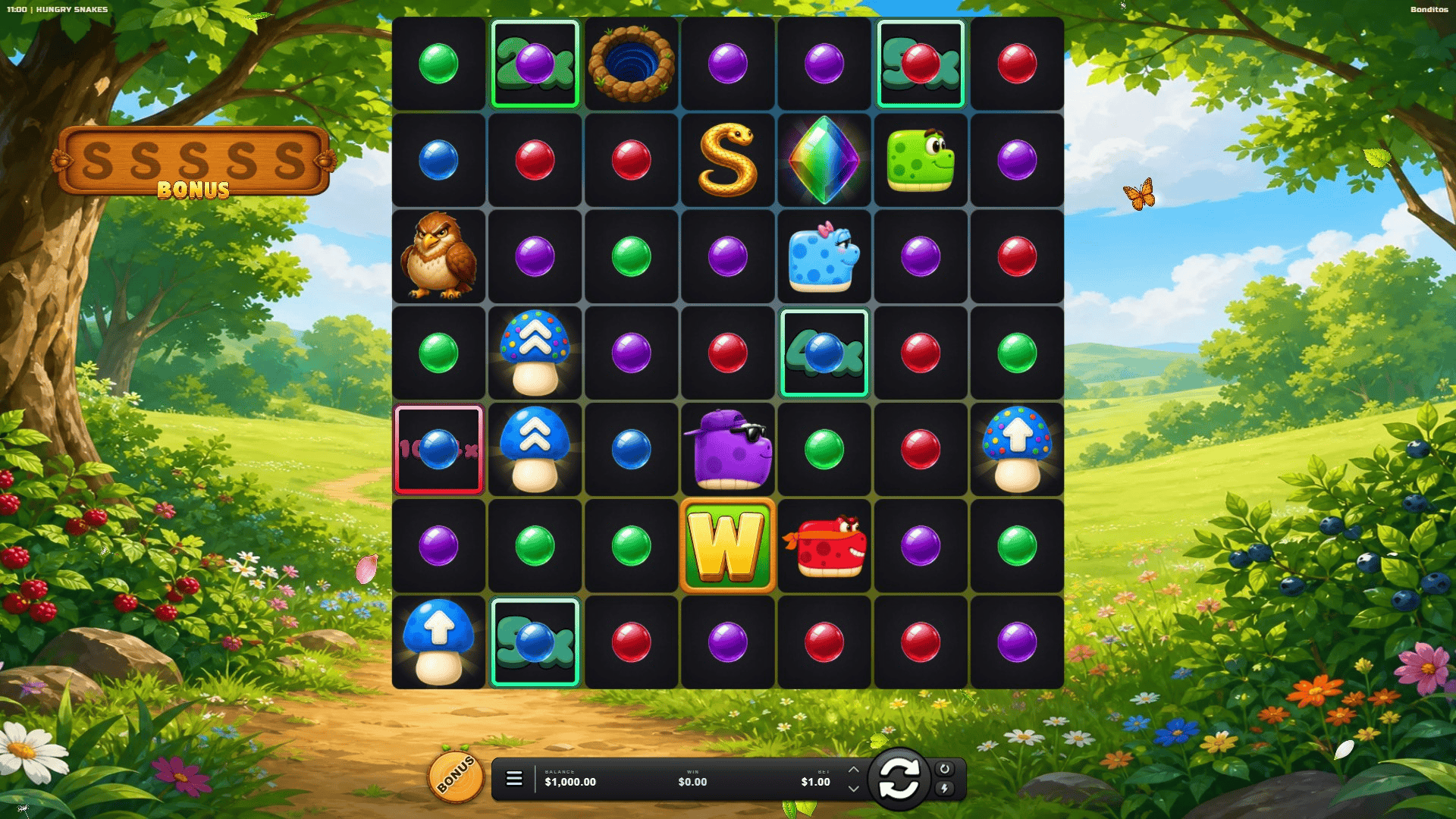 Hungry Snakes slot gameplay reels