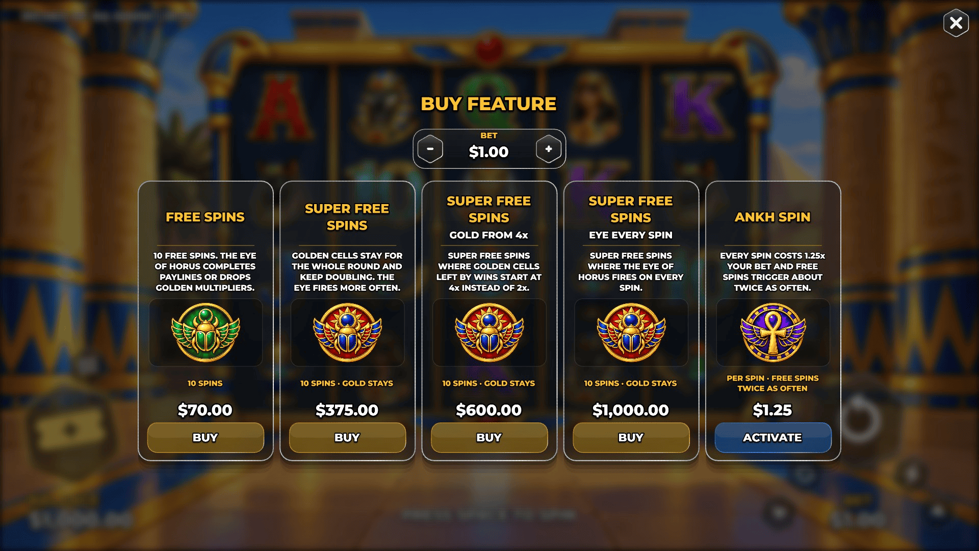 Riches of Ra 50000 bonus buy menu
