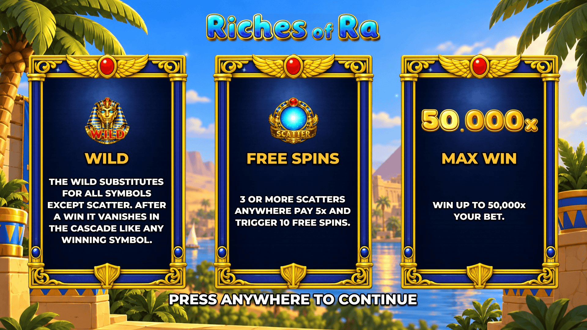 Riches of Ra 50000 slot intro screen