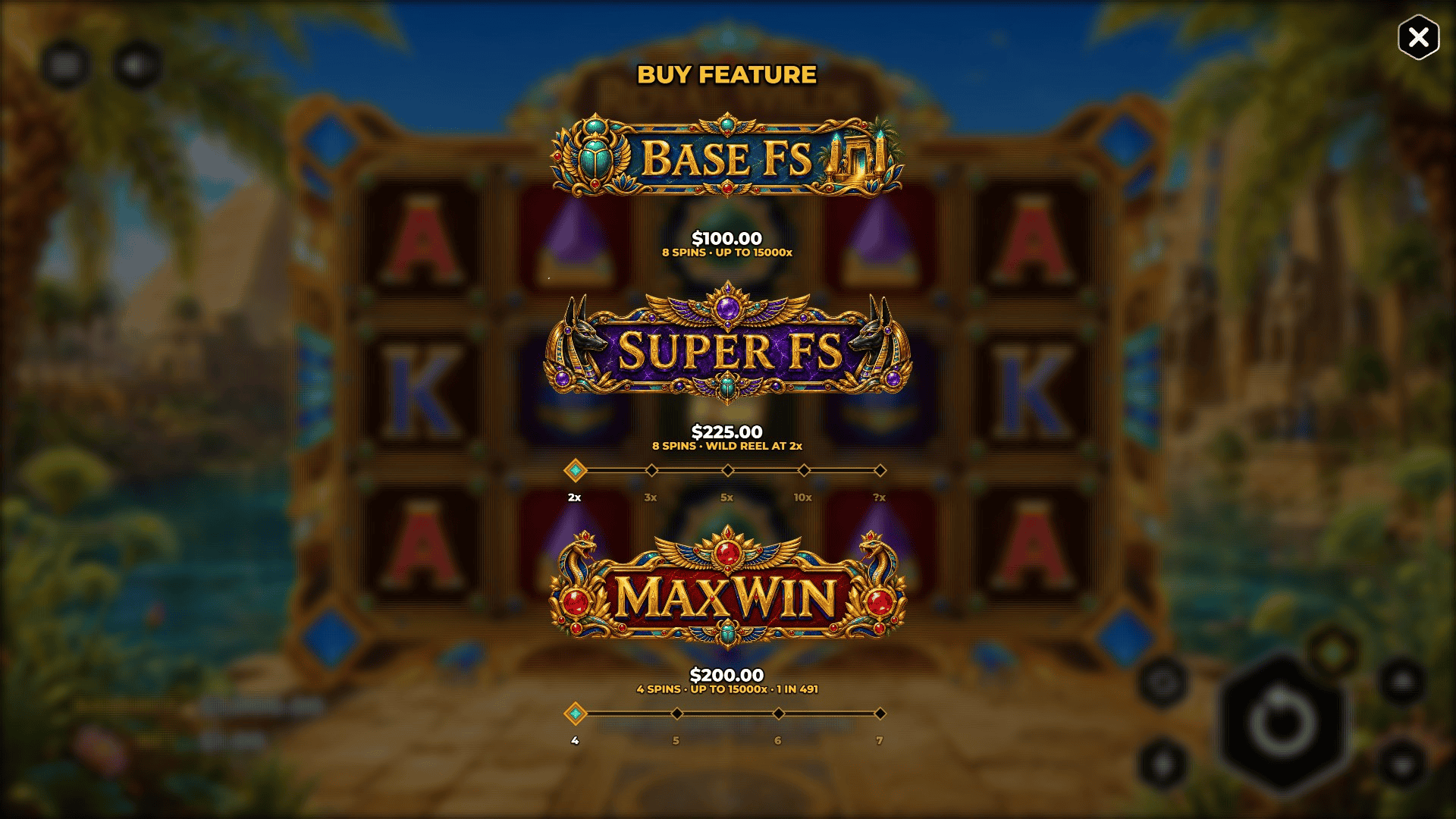 Royal Wilds: Egypt bonus buy menu