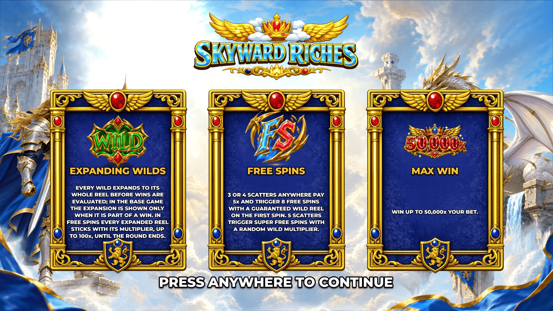 Skyward Riches slot intro screen
