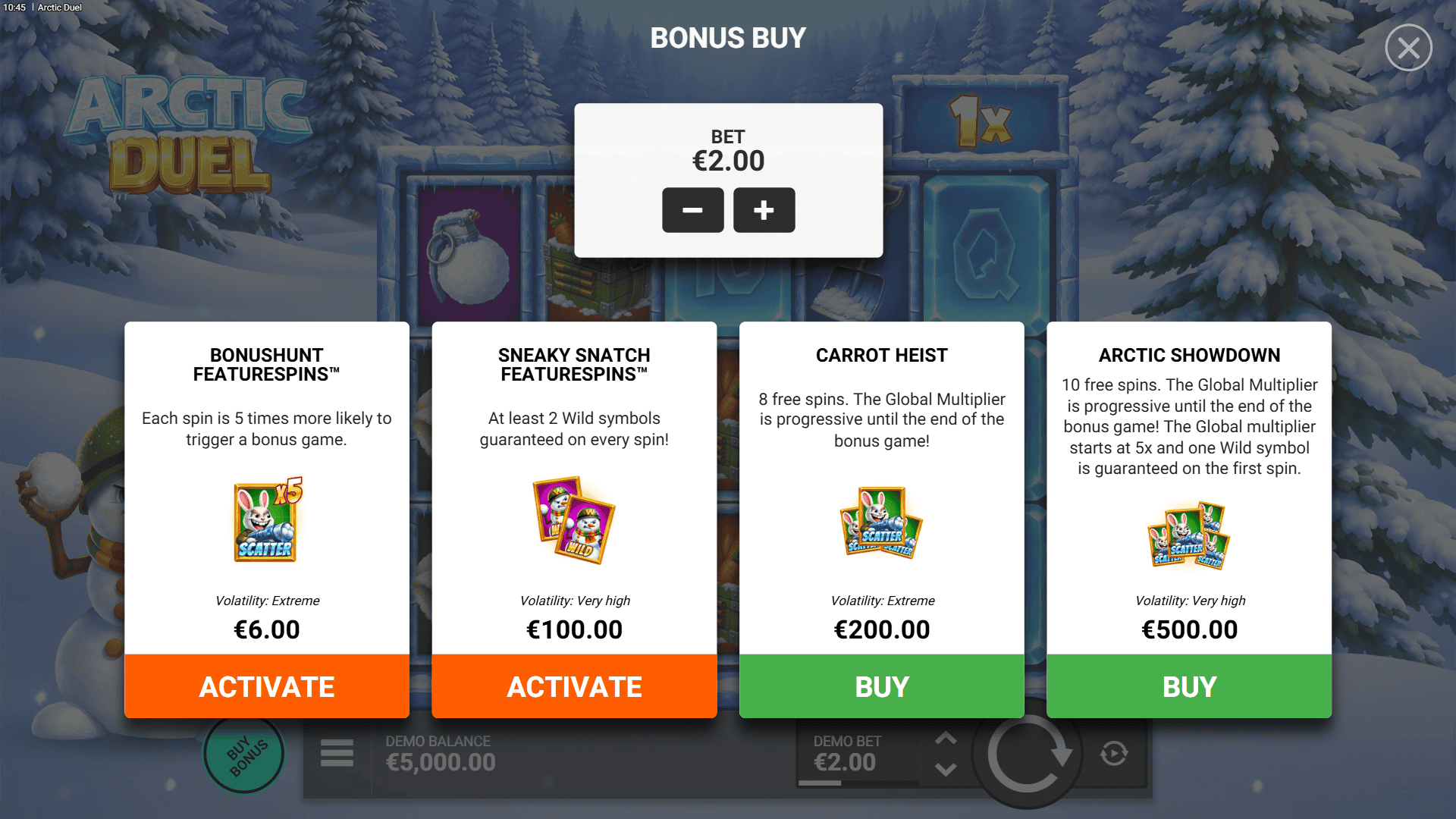 Arctic Duel bonus buy menu
