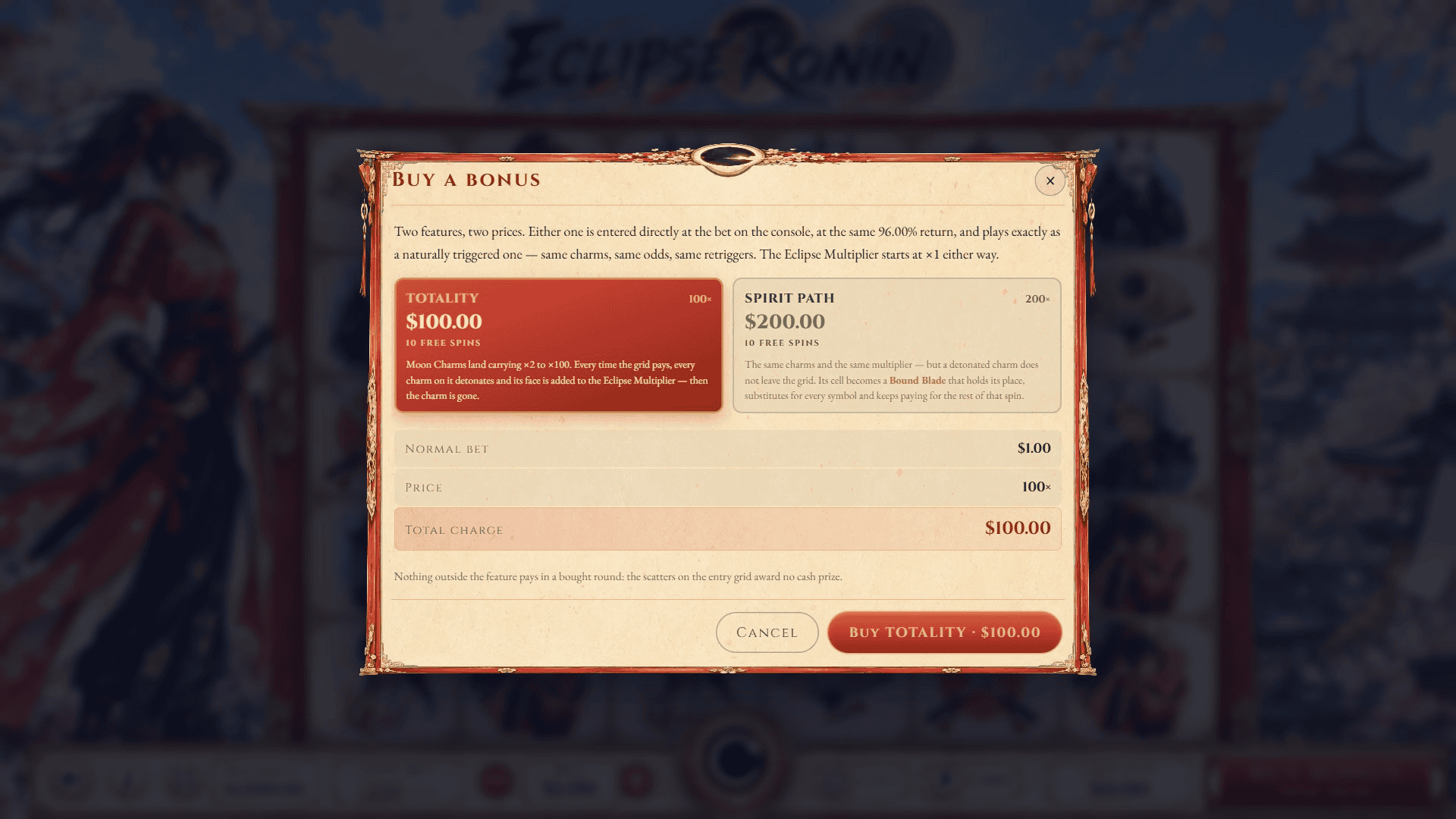 Eclipse Ronin bonus buy menu