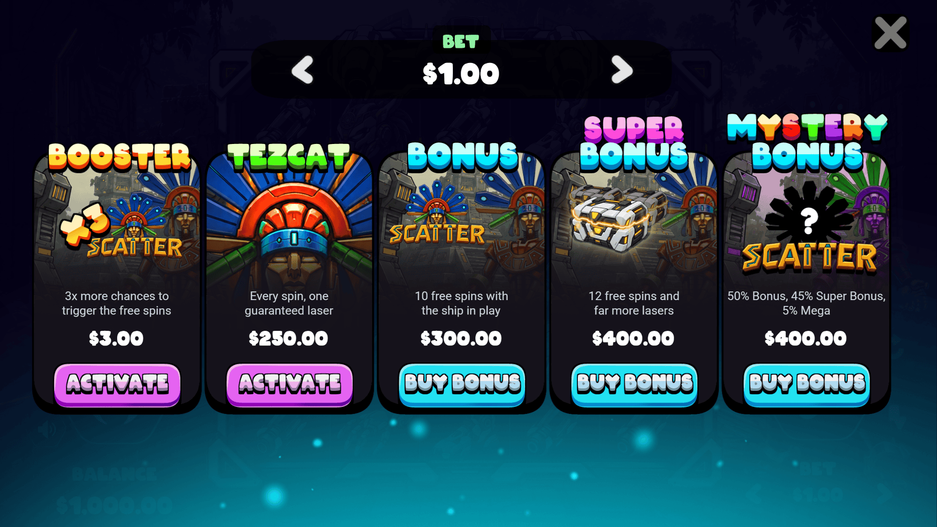Earth 1340 bonus buy menu