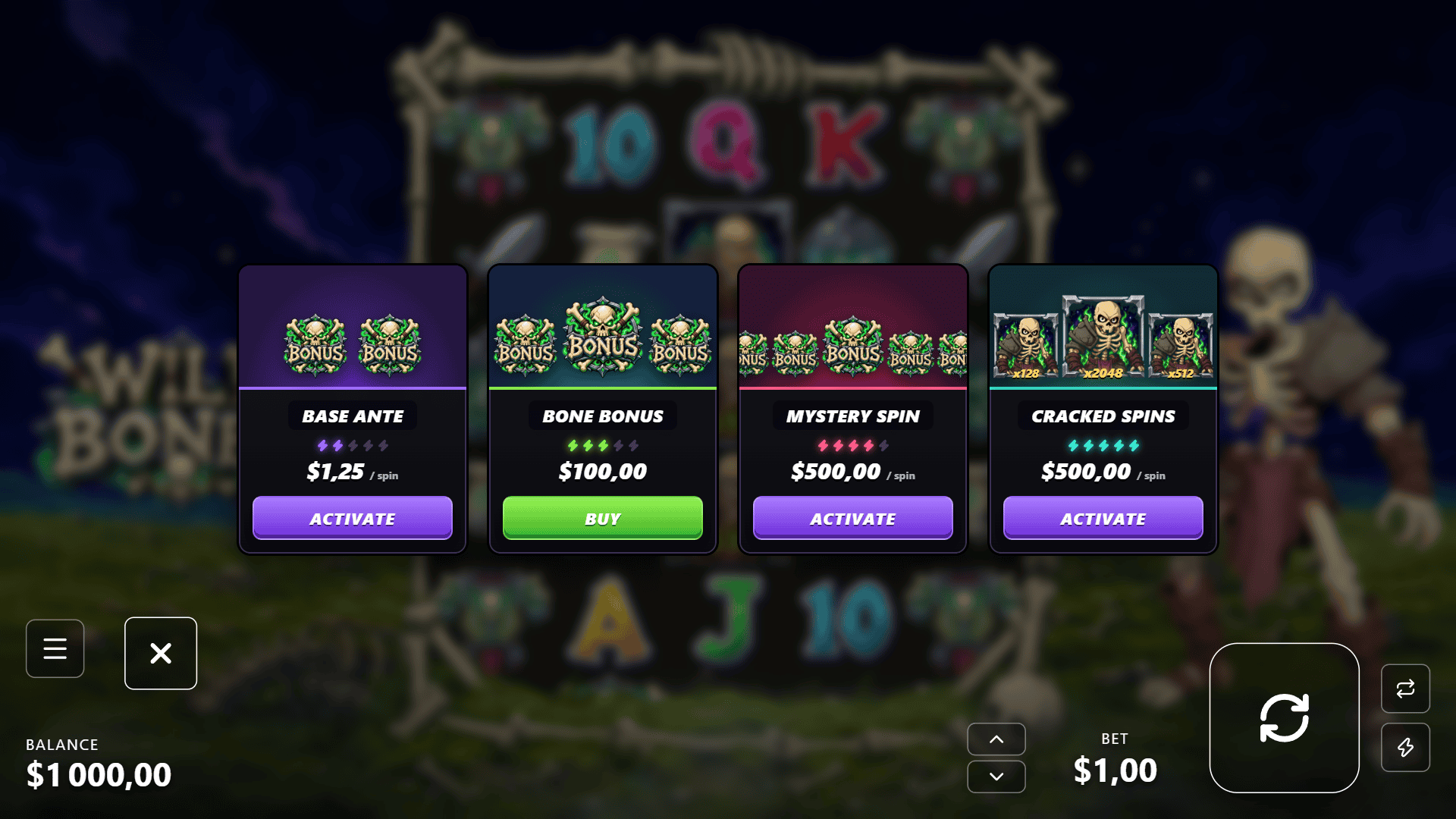 Wild Bones bonus buy menu