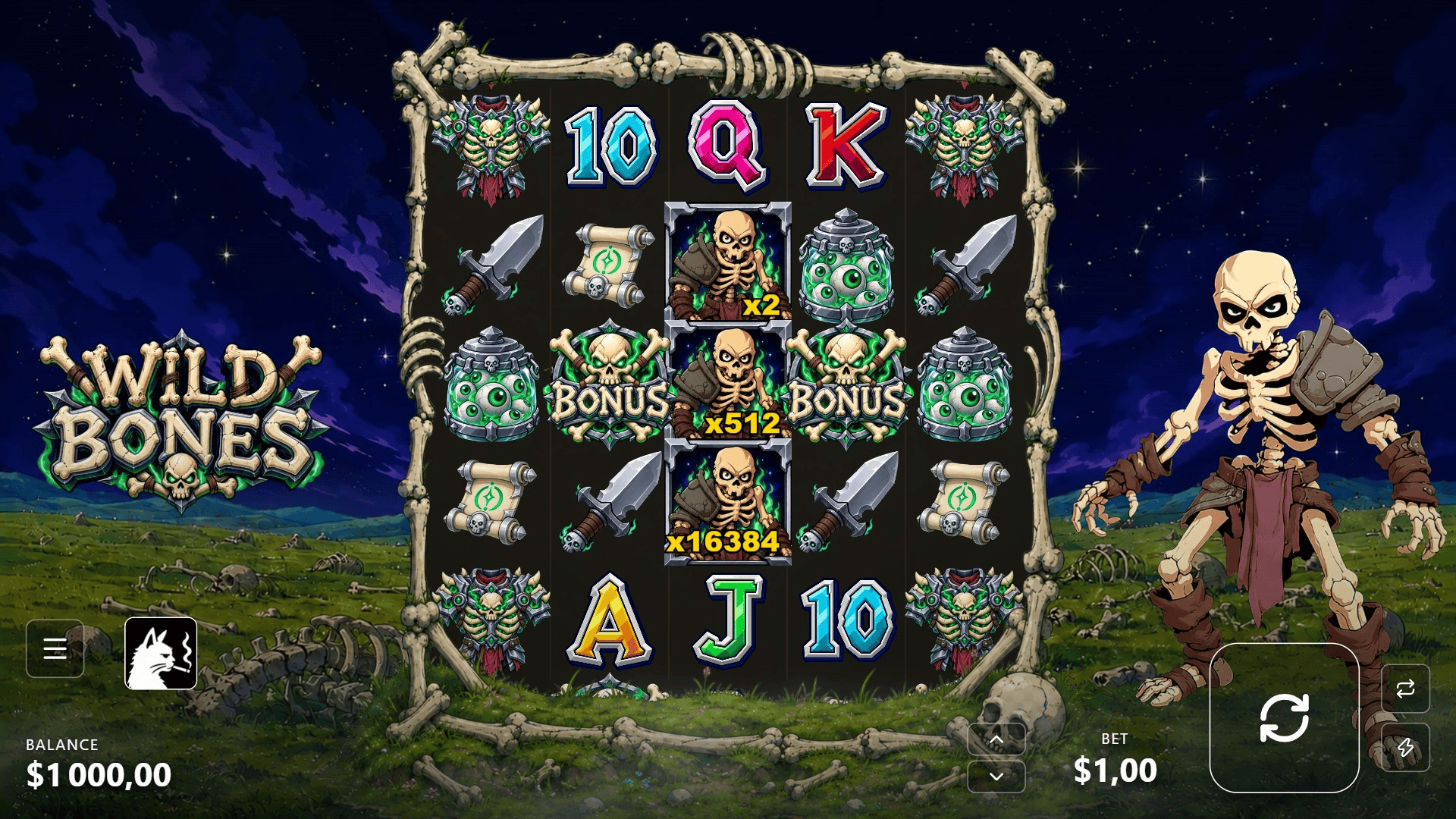Wild Bones slot gameplay reels