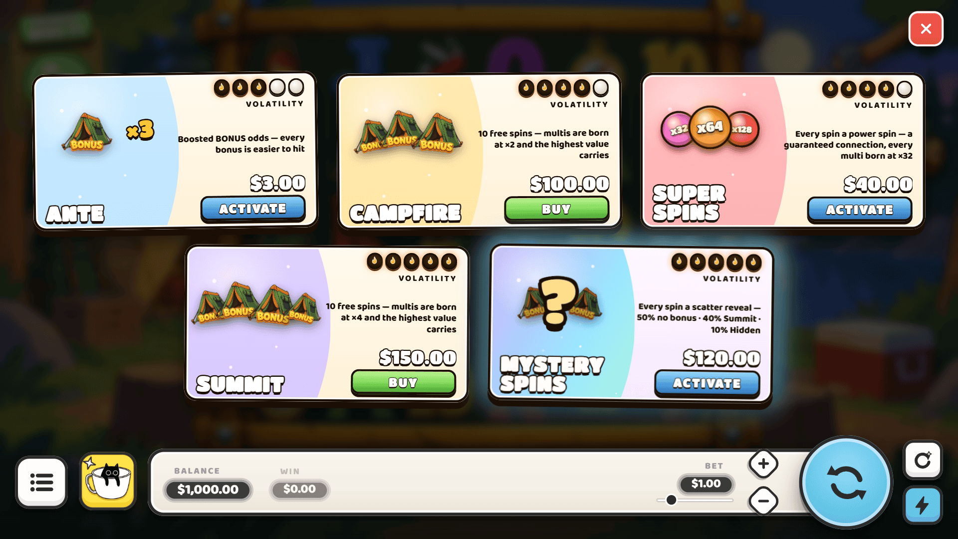 Timberline bonus buy menu