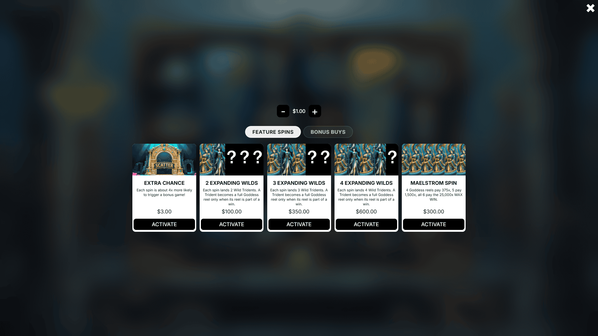 Dragon Tide bonus buy menu