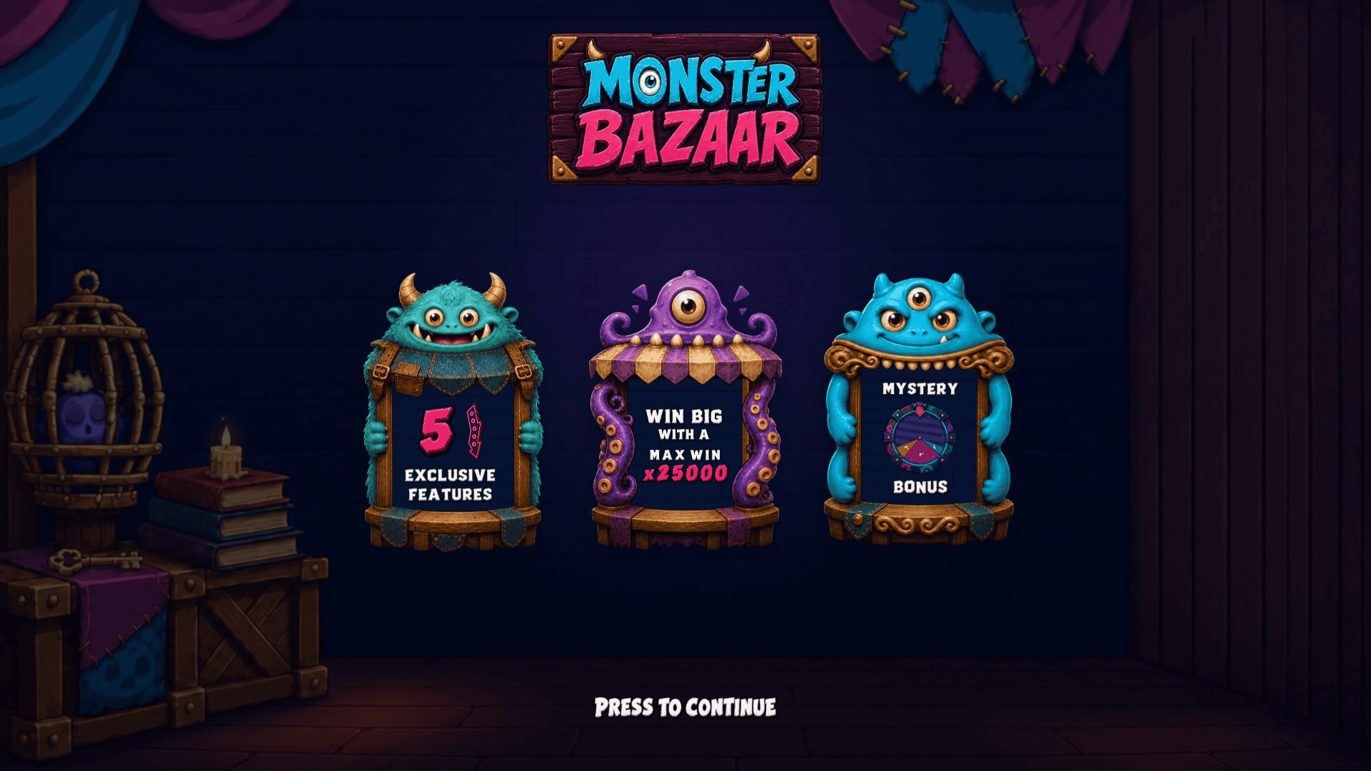 Monster Bazaar slot intro screen