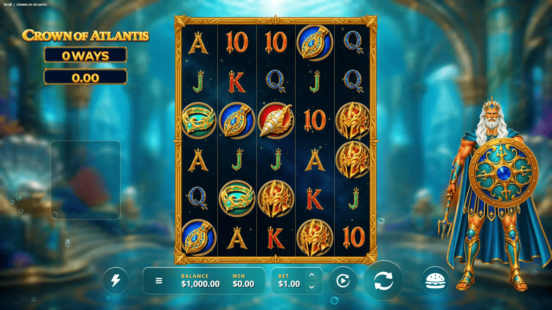 Crown of Atlantis slot gameplay reels