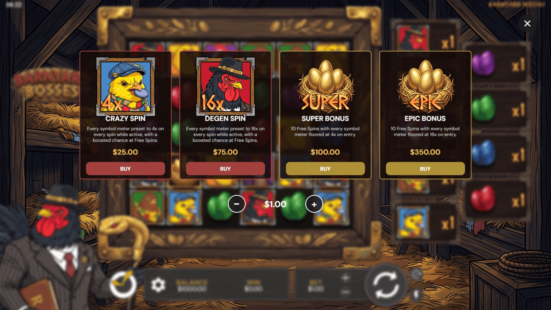 Barnyard Bosses bonus buy menu