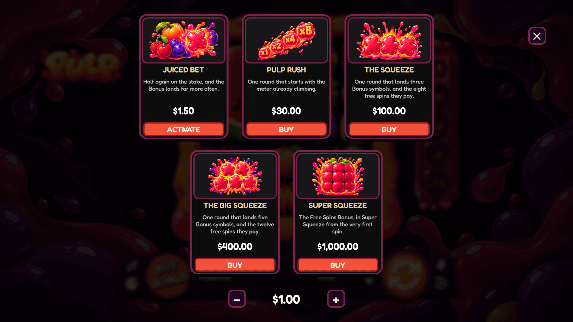 Pulp bonus buy menu