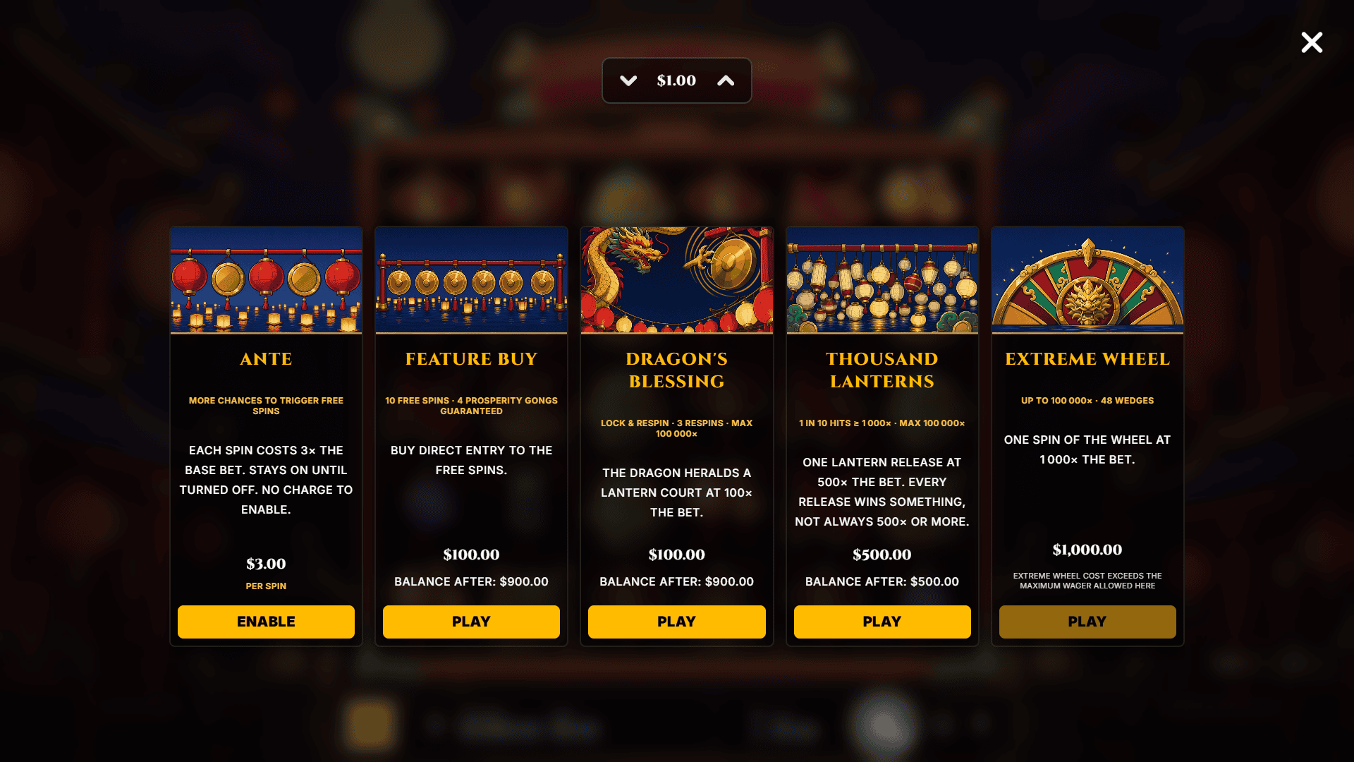 Lucky Lantern bonus buy menu
